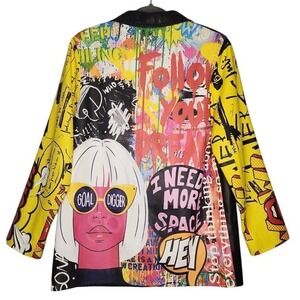 Lou Andrea Pop Art Leather Blazer Comic Black Graffiti Statement‎ Jacket Small